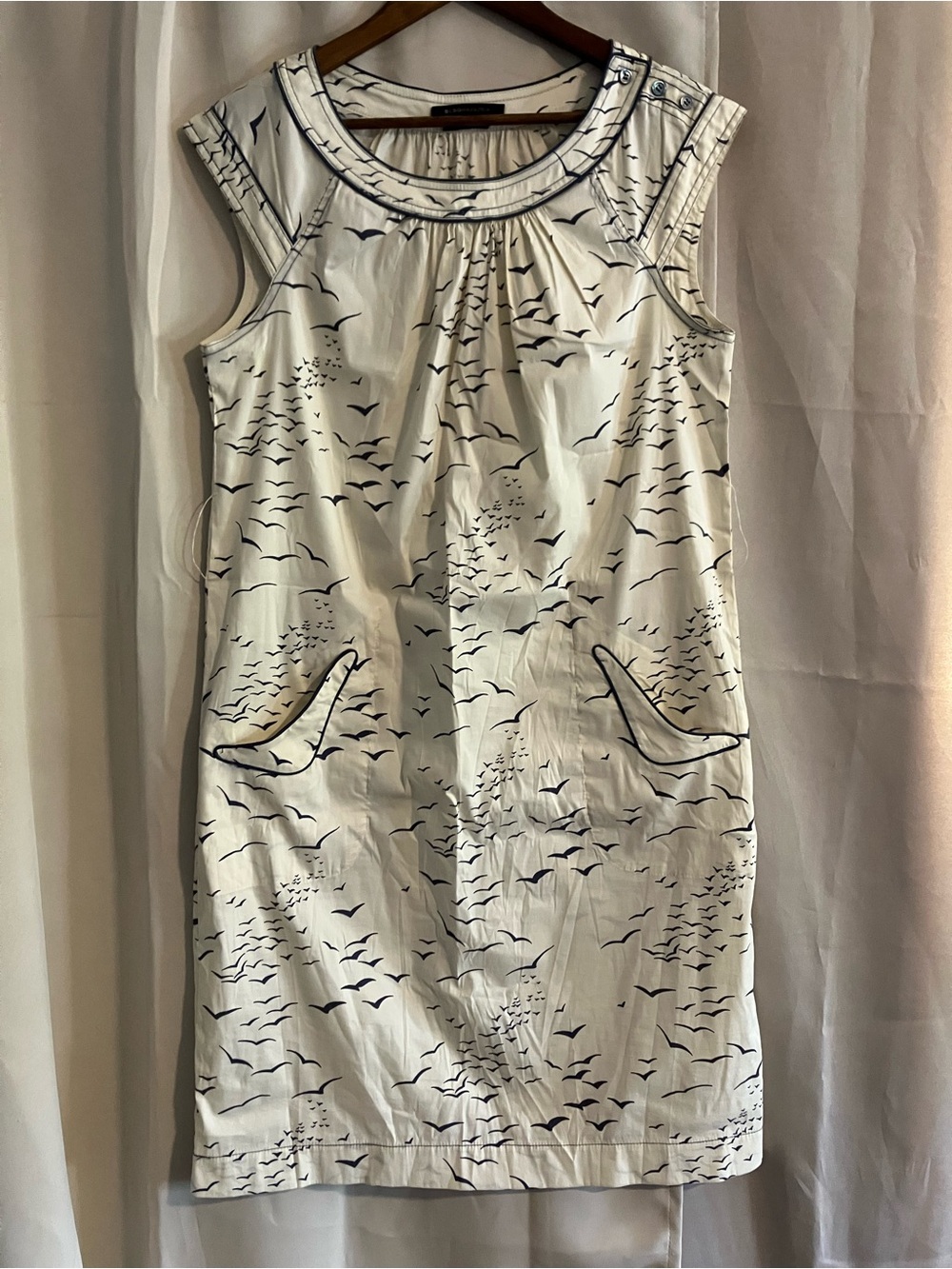 BCBGMaxAzria Cream Dress with Navy Bird Motif